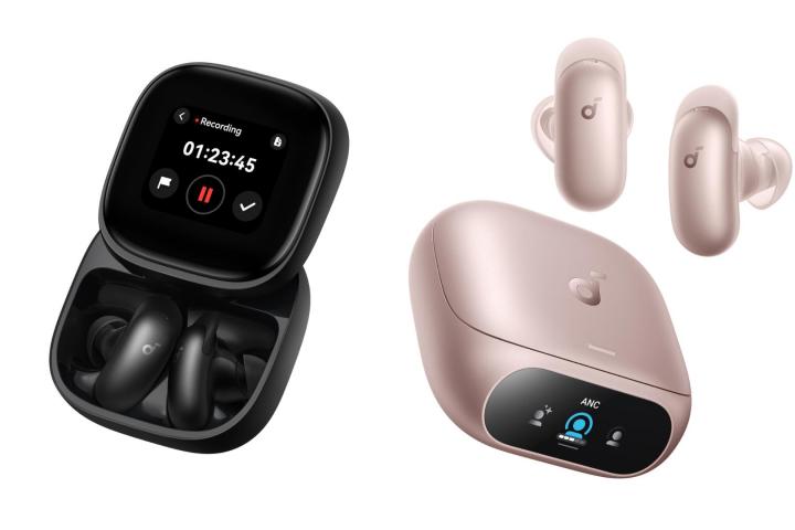 Los Soundcore Liberty 5 Pro Max, en color negro, y Liberty 5 Pro, en color rosa.