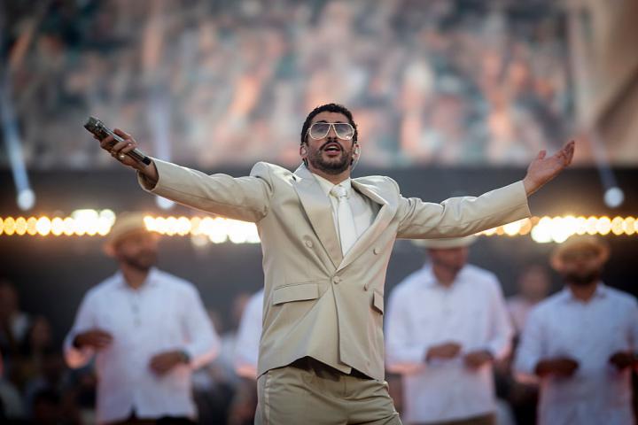 BARCELONA CATALONIA, SPAIN - MAY 22: Singer Bad Bunny during his concert at the Estadi Olimpic Lluis Companys, on 22 May, 2026 in Barcelona, Catalonia, Spain. Bad Bunny performs in Barcelona with two back-to-back concerts as part of his 'DeBI TiRAR MaS FOToS World Tour'. (Photo By Lorena Sopena/Europa Press via Getty Images)