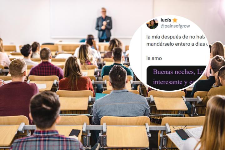 Montaje de un profesor con el correo electrónico de @painsofgrow.