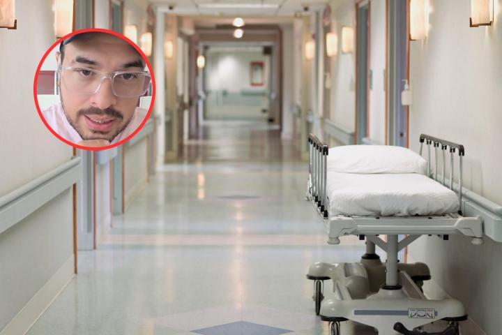 Fotomontaje con Ángel Rafael y el pasillo de un hospital.