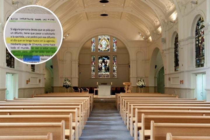 Una parroquia y parte del cartel visto en una iglesia gallega