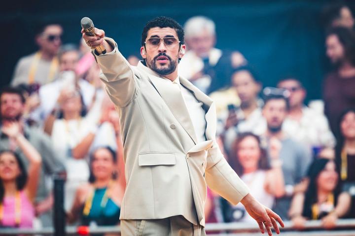MADRID, SPAIN - MAY 30: Bad Bunny performs in concert during his "DeBI TiRAR MaS FOToS" Tour at Metropolitano Stadium on May 30, 2026 in Madrid, Spain. (Photo by Mariano Regidor/Getty Images)