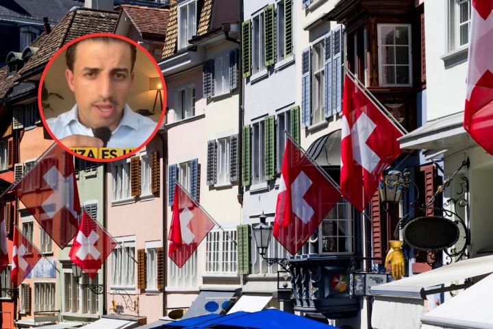 Fotomontaje de Suiza y el influencer @SuizaEnEspañol.