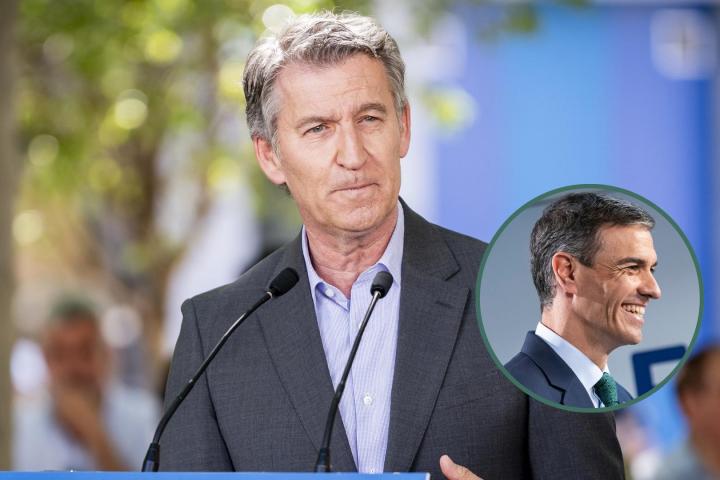 Imagen de archivo del líder del PP, Alberto Núñez Feijóo, y el presidente del Gobierno, Pedro Sánchez, en un detalle en el círculo.