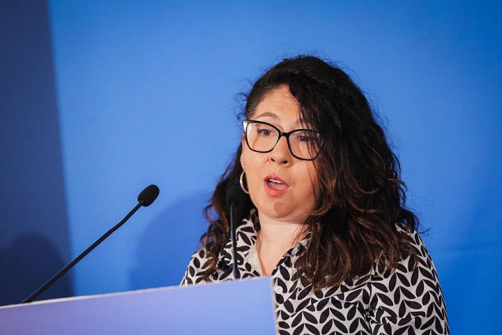 La coordinadora general de Podemos Andalucía, Raquel Martínez, en el Foro Europa. Tribuna Andalucía, celebrado en Sevilla el 20 de abril de 2026.