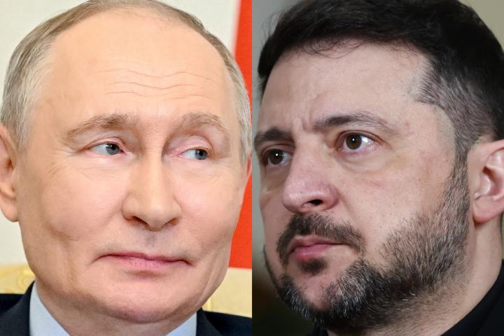 El presidente de Rusia, Vladimir Putin, y el de Ucrania, Volodimir Zelenski, en sendas imágenes de archivo.