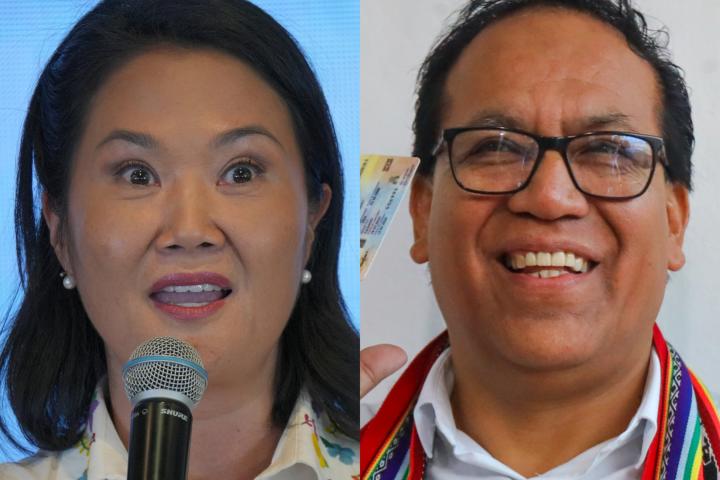 La derechista Keiko Fujimori y el izquierdista Roberto Sánchez, candidatos a la presidencia de Perú, en sendas imágenes de archivo.