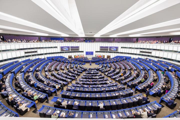Vista del salón de plenos del Parlamento Europeo en Estrasburgo (Francia), el 16 de junio de 2026, mientras interviene el presidente de Montenegro, Jakov Milatovic, como invitado.
