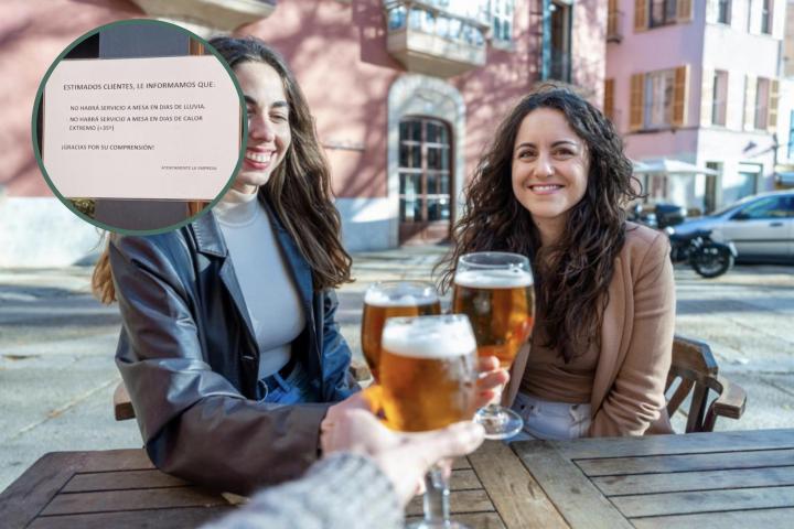 Grupo de mujeres brindando con cerveza en la soleada terraza de un bar