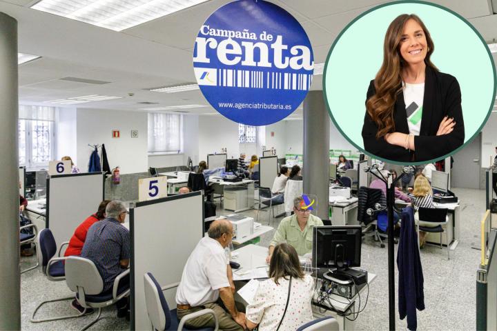 Paula Urcera y una oficina de Hacienda