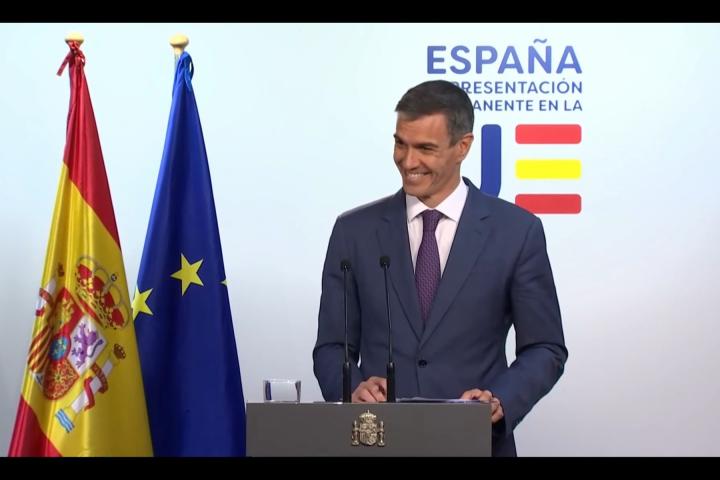 Pedro Sánchez, durante la rueda de prensa posterior al Consejo Europeo