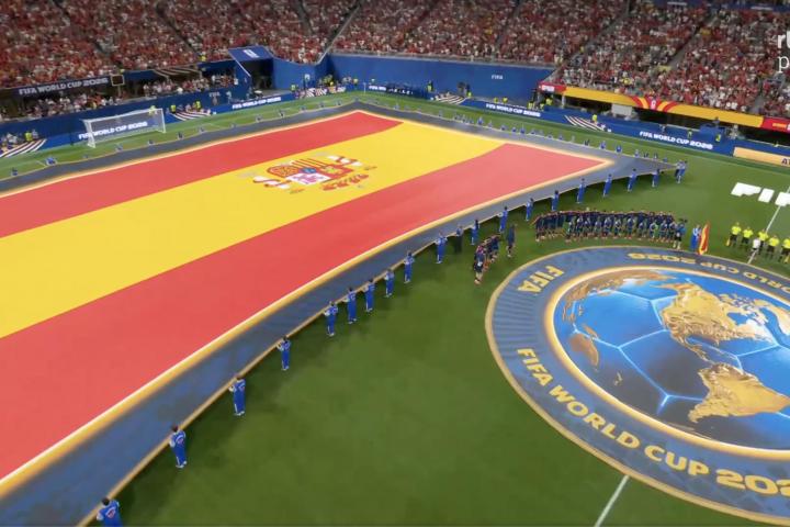 Banderas de España antes del partido contra Arabia Saudí