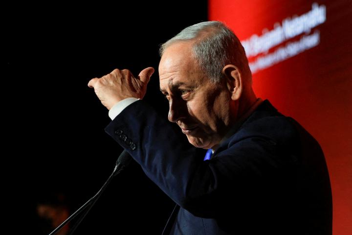 El primer ministro israelí, Benjamin Netanyahu, durante su discurso en el JNS (Jerusalem News Syndicate) International Policy Summit, en Jerusalén.