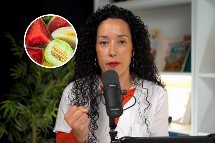 María Merino con una sandía y un melón
