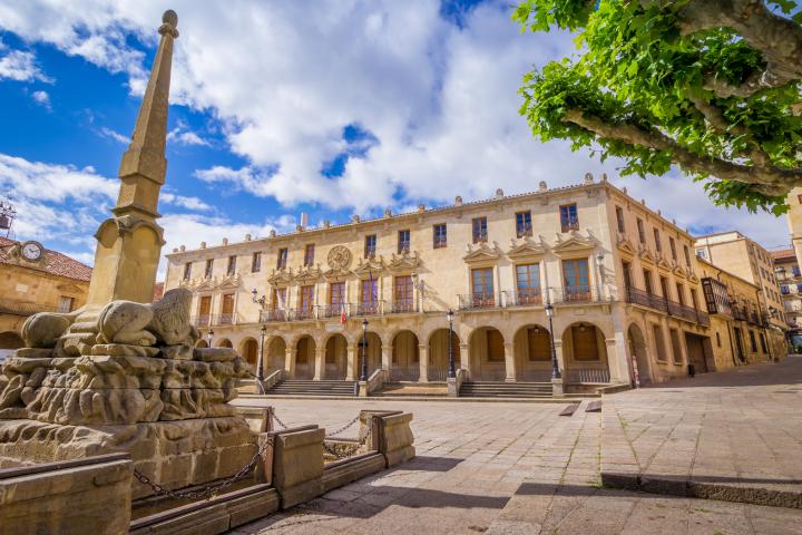 The City hall of the city of Soria, Castilla y Leon, Spain. The Palacio de los Linajes is located in the main square (Plaza Mayor) of the city.