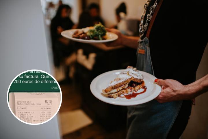 Una camarera, llevando varios platos a la mesa en un restaurante.
