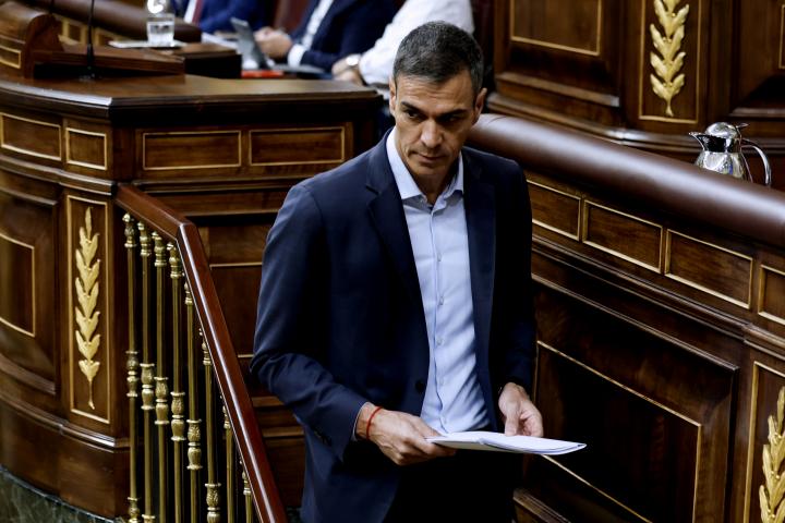 El presidente del Gobierno, Pedro Sánchez, tras su intervención en la sesión de control al Gobierno en el Congreso.