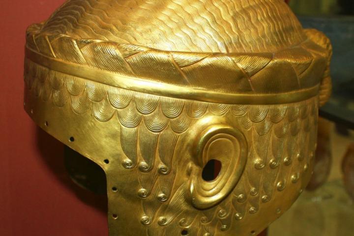 Electrotype copy of the gold helmet of Meskalamdug. (Photo by: Photo12/Universal Images Group via Getty Images)