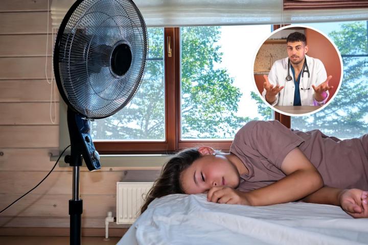 José Abellán y una persona durmiendo con un ventilador