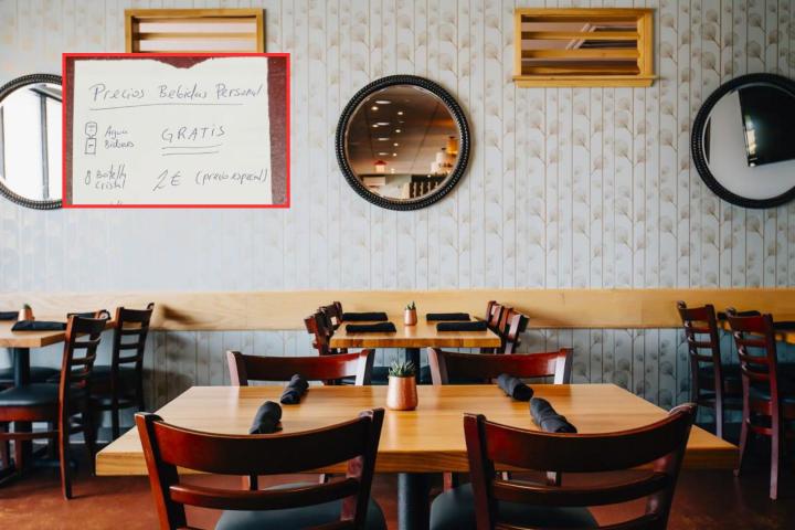 Los precios de las bebidas para el personal de un bar.