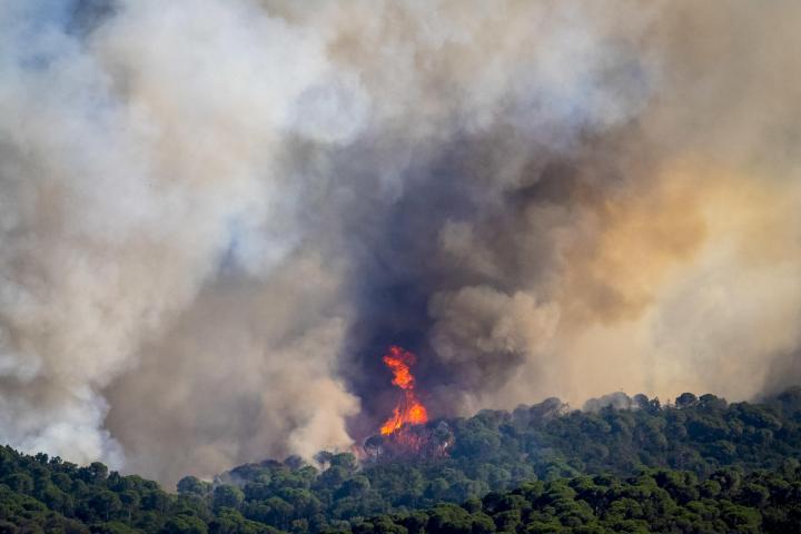 Vista del incendio forestal de La Bisbal de l’Empordà este viernes.