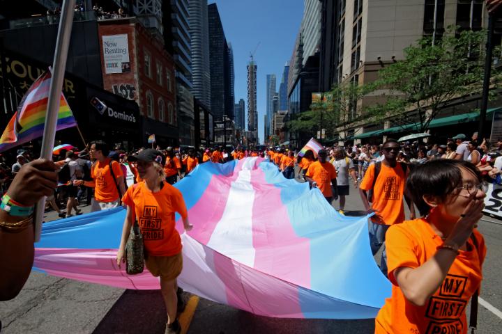 Una bandera trans en el Orgullo de Toronto (Canadá).
