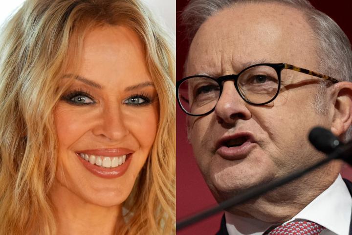 La cantante Kylie Minogue y el primer ministro de Australia, Anthony Albanese, en sendas imágenes de archivo.