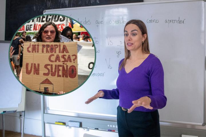 Profesora en un aula y crisis de la vivienda