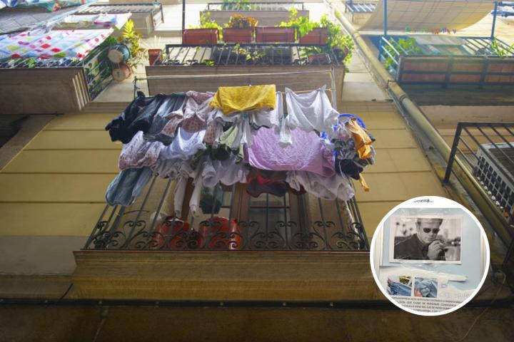 Ropa tendida en un balcón.