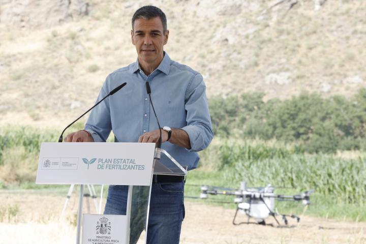 El presidente Pedro Sánchez durante su intervención en San Martín de la Vega.