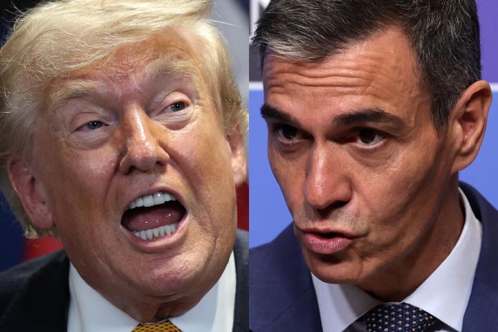 El presidente de EEUU, Donald Trump, y el de España, Pedro Sánchez, en sendas comparecencias en el marco de la cumbre de la OTAN en Ankara (Turquía).