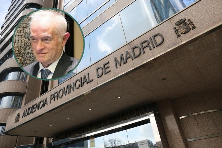 Imagen de archivo de la sede de la Audiencia Provincial de Madrid, con un detalle del juez Juan Carlos Peinado en el círculo.