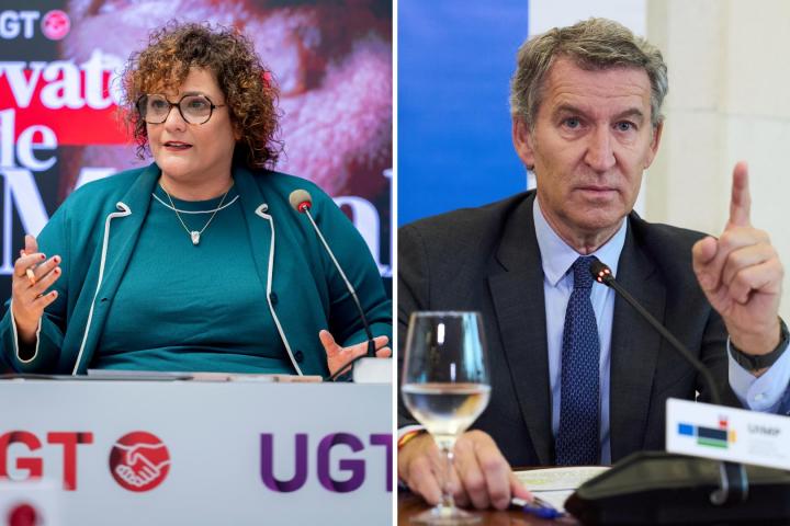 Patricia Ruiz, de salud laboral de UGT, y Núñez Feijóo