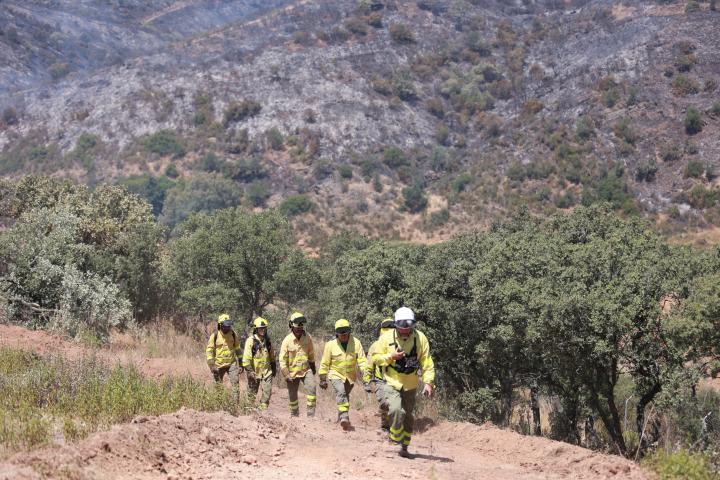 Personal de extinción de incendios, en el registrado en Huelva (Andalucía) en junio de 2026.