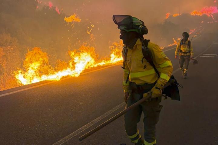 Varios bomberos trabajando en el incendio de Los Gallardos.