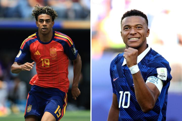 Lamine y Mbappe antes del España Francia