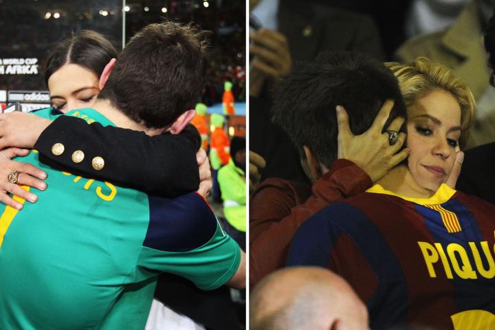 alt="alt="Casillas y Sara Carbonero se dan un abrazo a la izquierda, a la derecha Piqué y Shakira""