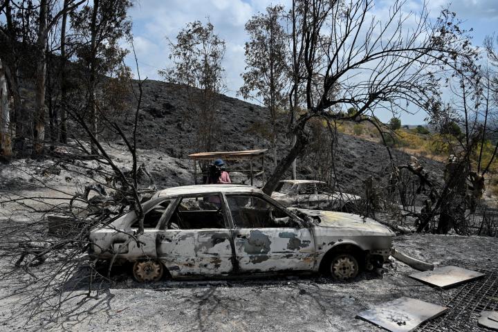 Varios vehículos calcinados junto al restaurante Anita en Los Gallardos, Almería donde parece ser se produjo el inicio del incendio.