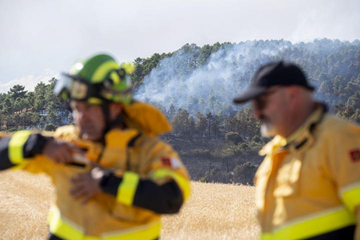 Efectivos desplegados para la extinción del incendio declarado este jueves en La Mierla, Guadalajara.
