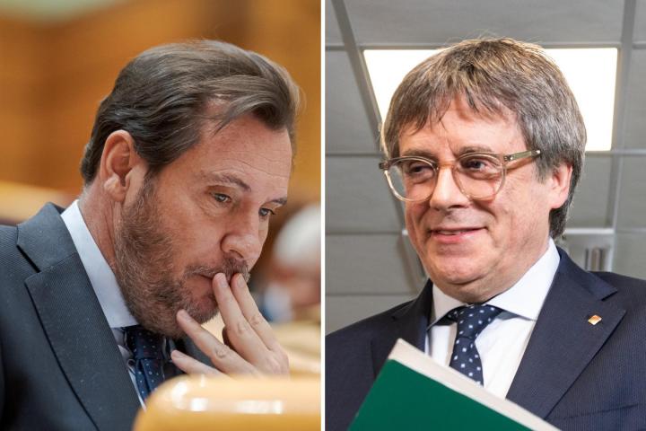 Imágenes de archivo del ministro de Transportes, Óscar Puente, y el expresident catalán y líder de Junts, Carles Puigdemont; respectivamente.