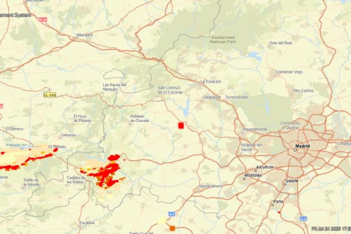 Incendios entre Ávila, Madrid y Toledo, en un mapa de la NASA