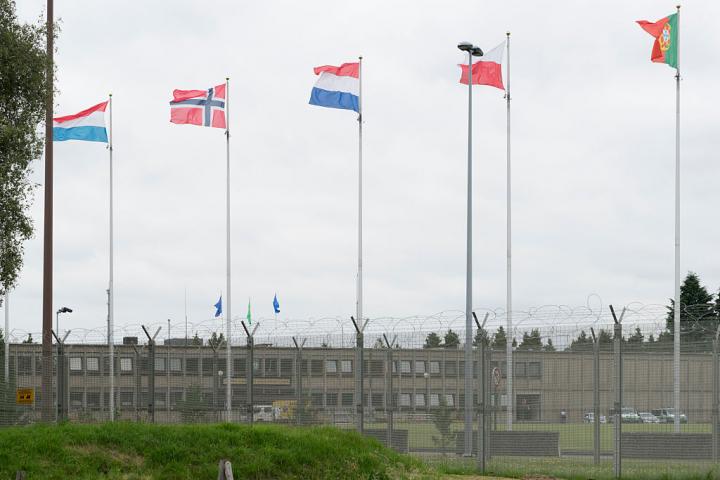 Entrada del SHAPE (Supreme Headquarters Allied Powers Europe o Cuartel General Supremo de las Potencias Aliadas en Europa), cerca de Mons (Bélgica).