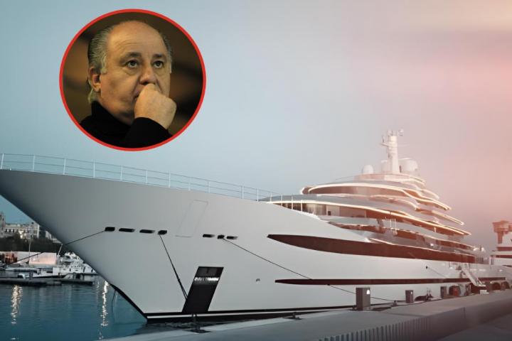 Una imagen de archivo de un superyate de lujo y otra de Amancio Ortega