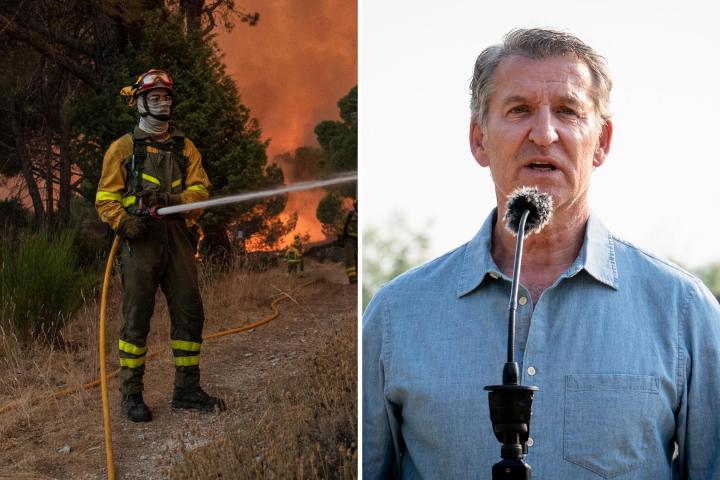 Montaje de un bombero forestal y Alberto Núñez Feijóo.