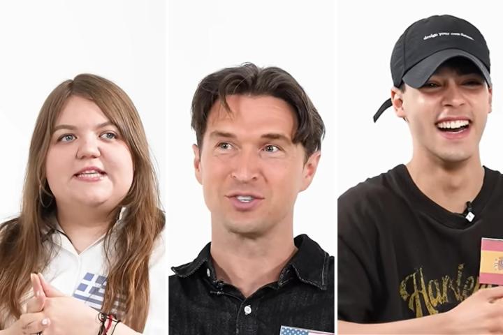 Chryssa, joven griega junto a Zach, joven estadounidense, y Davo, chaval de español.