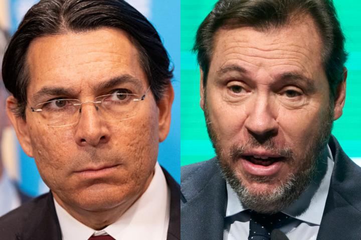 El embajador de Israel ante la ONU, Danny Danon, y el ministro de Transportes español, Óscar Puente, en sendas imágenes de archivo.