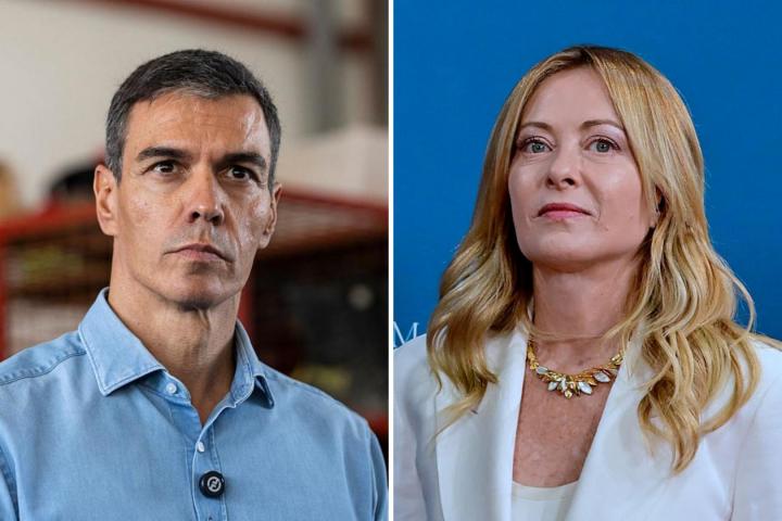 Fotomontaje de Pedro Sánchez y Giorgia Meloni.