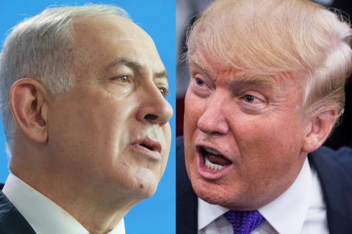 El primer ministro de Israel, Benjamin Netanyahu, y el presidente de Estados Unidos, Donald Trump, cara a cara en sendas imágenes de archivo.