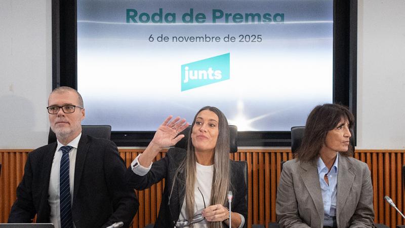 Miriam Nogueras, durante la comparecencia de Junts este jueves