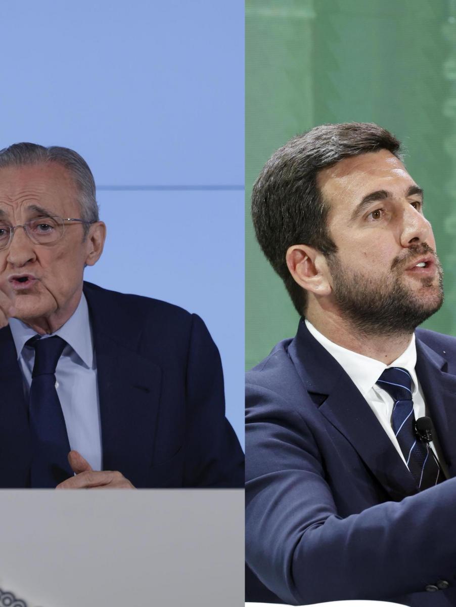 Florentino Pérez, a la izquierda, y Enrique Riquelme, a la derecha